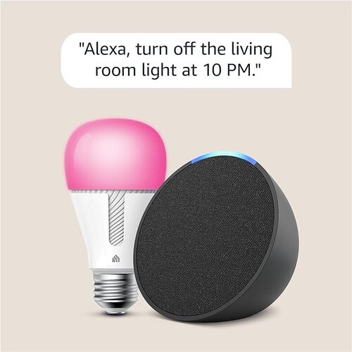 Save 63% on Echo Pop in Charcoal bundle with TP-Link Kasa Smart Color Bulb