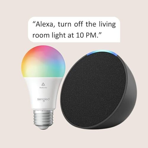 Save 70% on the Echo Pop Charcoal with Sengled Smart Color Bulb