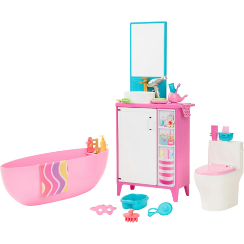 Barbie World Bathtime Toy Playset with 19 Dollhouse Accessories