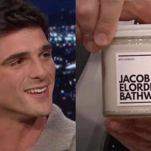 Jacob Elordi smelling a 'Jacob Elordi's Bathwater' candle is peak late night viewing