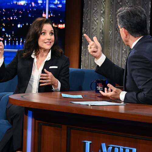 Julia Louis-Dreyfus answers quick-fire questions from Stephen Colbert, vies for his job